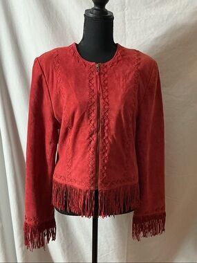 Double D Ranch Red Suede Fringe Leather Jacket